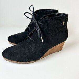 Dr Scholls Ankle Boots Continue Wedge Black Fabric Faux Suede